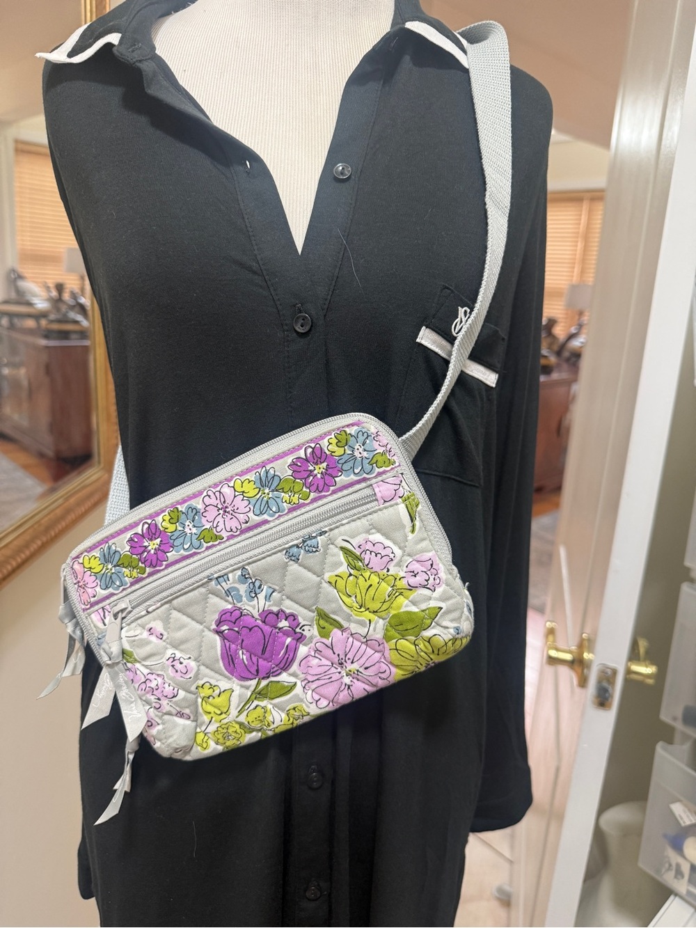 Vera Bradley Floral Quilted Crossbody Belt Bag - Gray with Purple & Green - Picture 13 of 13